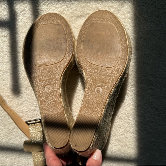 JCrew Corsica espadrilles wedges. Gold shimmer metallic leather/suede - Picture 7 of 11